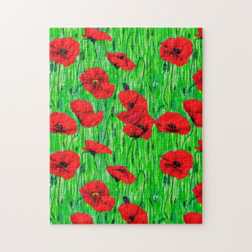 Red Poppies in a Green Field  Jigsaw Puzzle