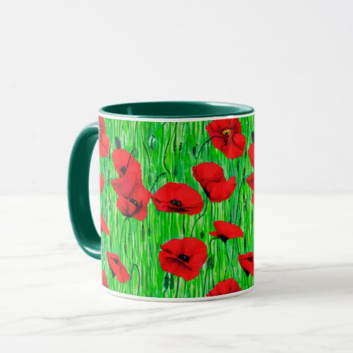 Red Poppies in a Green Field Mug