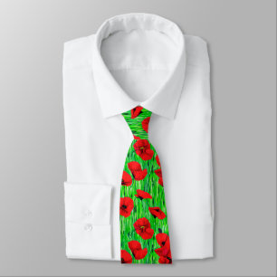 Red Poppies in a Green Field Neck Tie