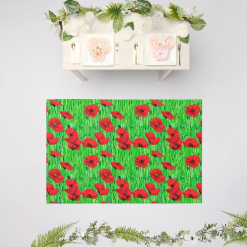 Red Poppies in a Green Field  Outdoor Rug