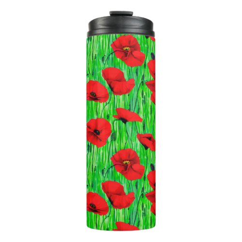 Red Poppies in a Green Field  Thermal Tumbler
