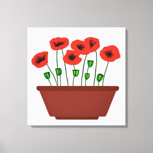 Red Poppies in a Terracotta Planter  Canvas Print