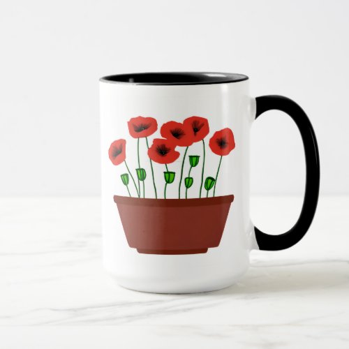 Red Poppies in a Terracotta Planter Mug