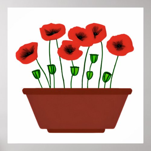 Red Poppies in a Terracotta Planter  Poster