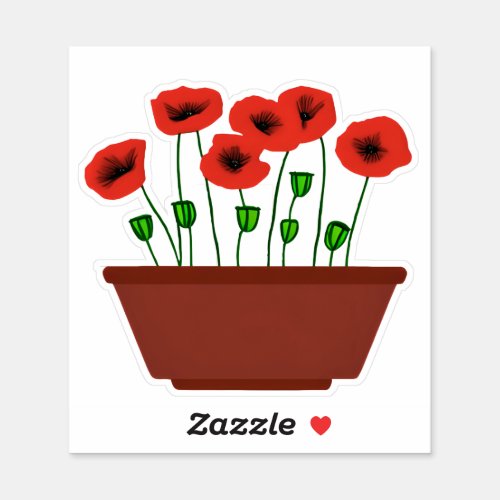 Red Poppies in a Terracotta Planter Sticker