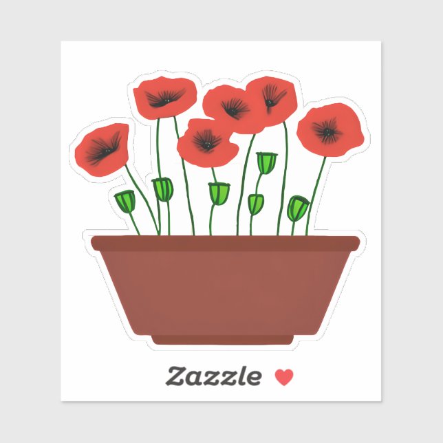 Red Poppies in a Terracotta Planter Sticker (Sheet)