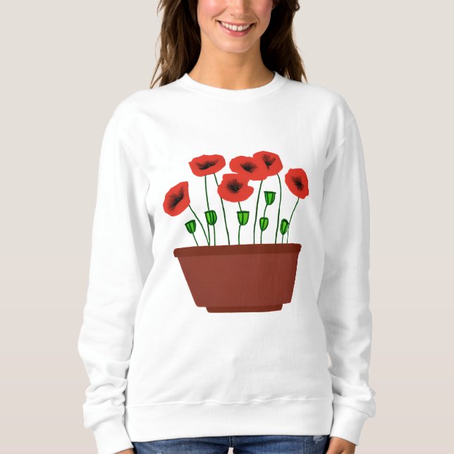Red Poppies in a Terracotta Planter Sweatshirt (Front)