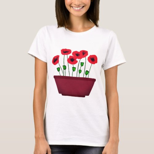 Red Poppies in a Terracotta Planter T_Shirt