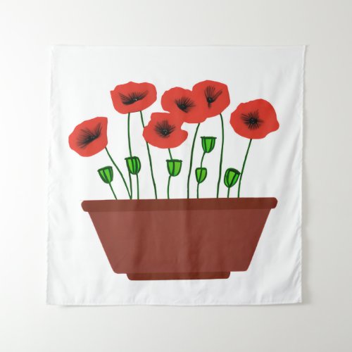 Red Poppies in a Terracotta Planter  Tapestry