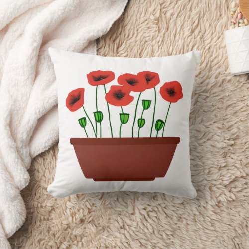 Red Poppies in a Terracotta Planter  Throw Pillow