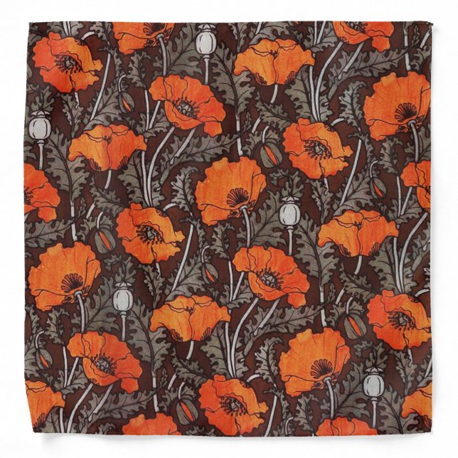 RED POPPIES IN BLACK WHITE Poppy Field Floral Bandana (Front)