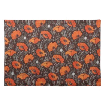Red Poppies In Black White Poppy Field Floral  Cloth Placemat by bulgan_lumini at Zazzle