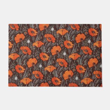 Red Poppies In Black White Poppy Field Floral Doormat by bulgan_lumini at Zazzle