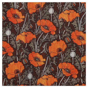 RED POPPIES IN BLACK WHITE Poppy Field Floral Fabric