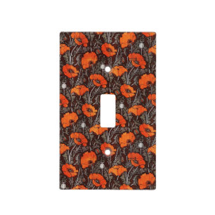 RED POPPIES IN BLACK WHITE Poppy Field Floral Light Switch Cover