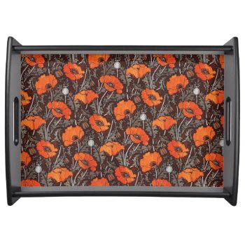 Red Poppies In Black White Poppy Field Floral   Serving Tray by bulgan_lumini at Zazzle