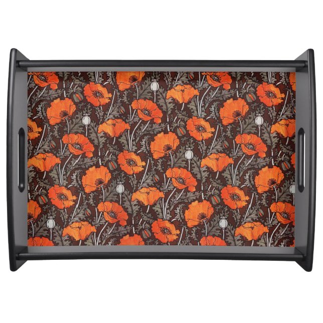 RED POPPIES IN BLACK WHITE Poppy Field Floral   Serving Tray (Front)
