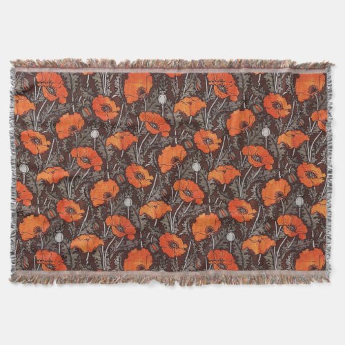 RED POPPIES IN BLACK WHITE Poppy Field Floral Throw Blanket