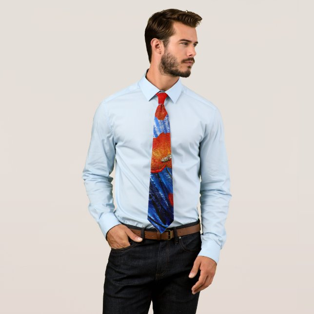 Red Poppies in Blue grass  Neck Tie (In Situ)