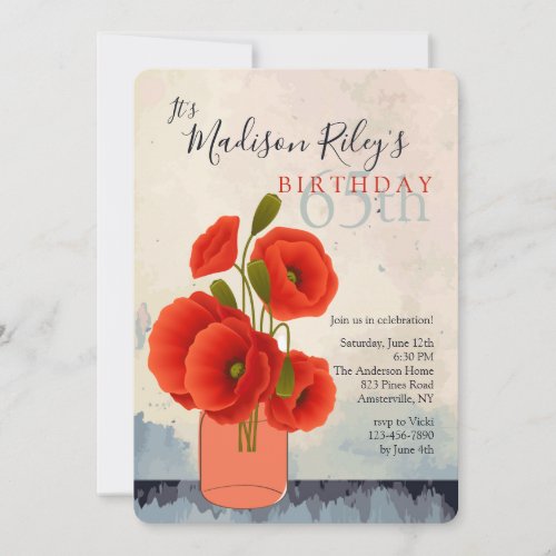 Red Poppies in Mason Jar Invitation