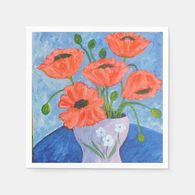 Red Poppies In Vase Napkins (Front)