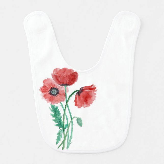 Red poppies in watercolor bib (Front)