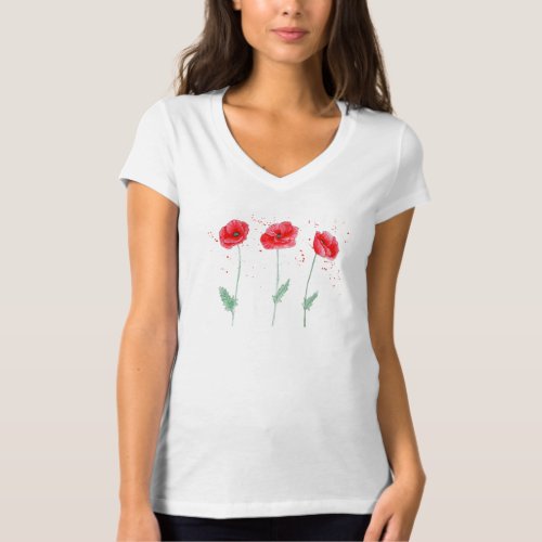 Red Poppies in Watercolors T_Shirt