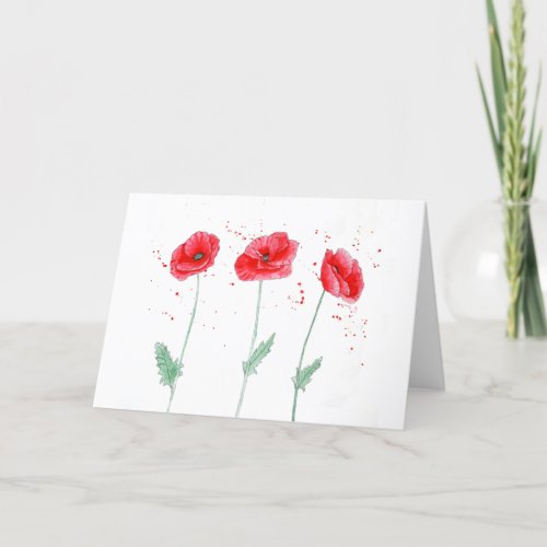 Red Poppies in Watercolors Thank You Card