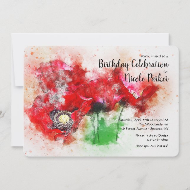 Red Poppies Invitation (Front)