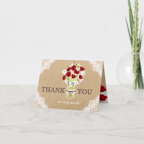 Red Poppies Lace Kraft Rustic Modern Thank You