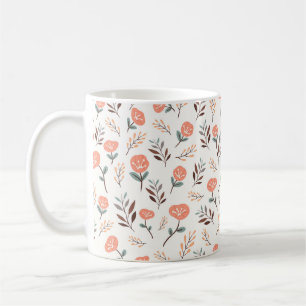 Red Poppies & Leaves in Nordic Style Coffee Mug