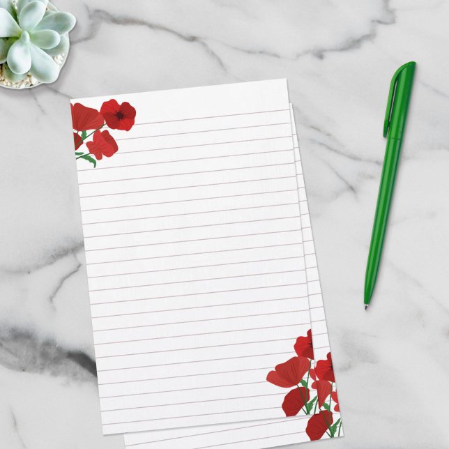 Red Poppies Lined Stationery (Creator Uploaded)