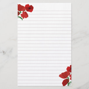 Red Poppies Lined Stationery