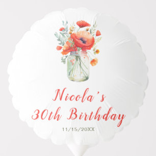 Red Poppies Mason Jar Birthday Balloon