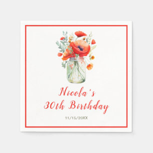 Red Poppies Mason Jar Birthday Napkins