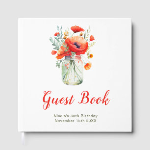 Red Poppies Mason Jar Birthday Party Guest Book