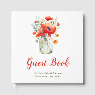 Red Poppies Mason Jar Bridal Shower Guest Book