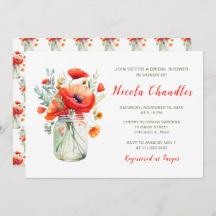 Red Poppies Mason Jar Bridal Shower Invitation