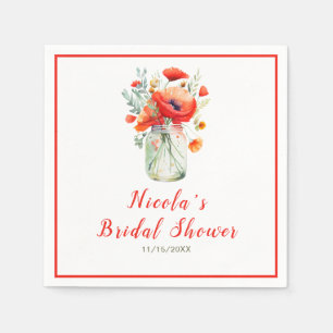 Red Poppies Mason Jar Bridal Shower Napkins