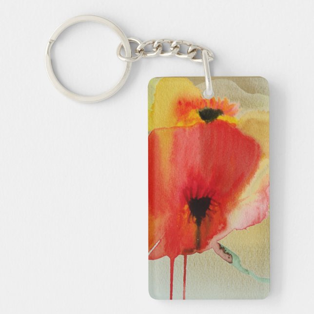 Red Poppies Modern floral art Keychain (Front)