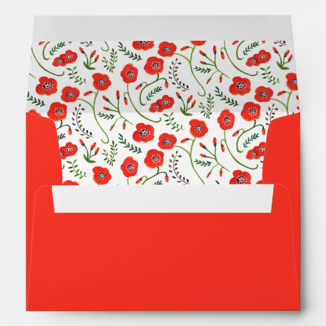 Red poppies modern floral wedding  envelope (Back (Bottom))