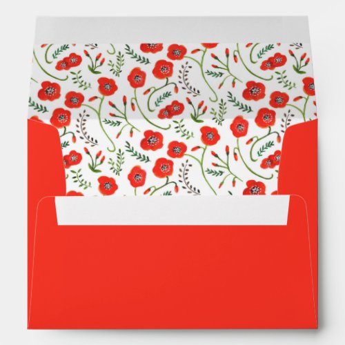 Red poppies modern floral wedding  envelope