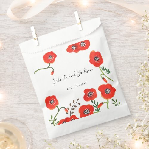 Red poppies modern floral wedding favor bag