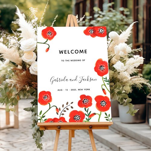 Red poppies modern floral wedding  foam board