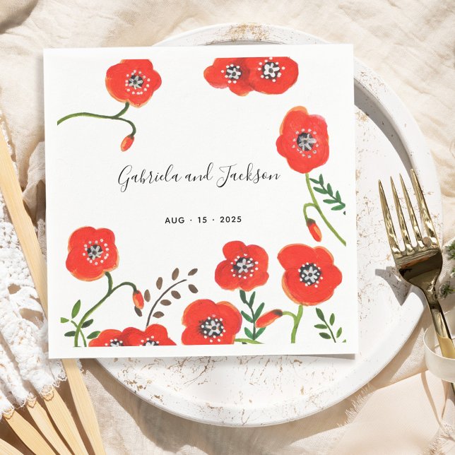 Red poppies modern floral wedding napkins (Red poppies modern floral wedding napkins)