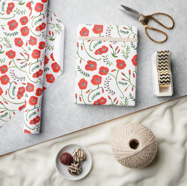 Red poppies modern floral wedding  wrapping paper (Crafts)