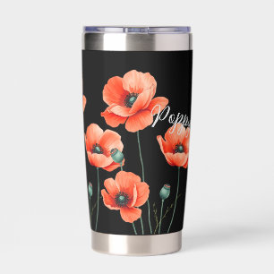 Red Poppies Name Floral Thermal Wine Tumbler