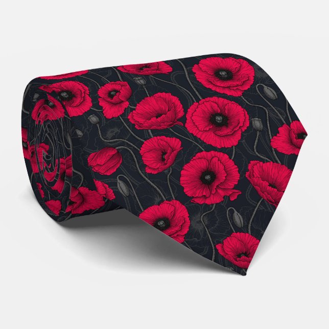 Red Poppies Neck Tie (Rolled)