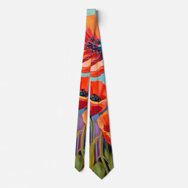 Red poppies neck tie (Back)