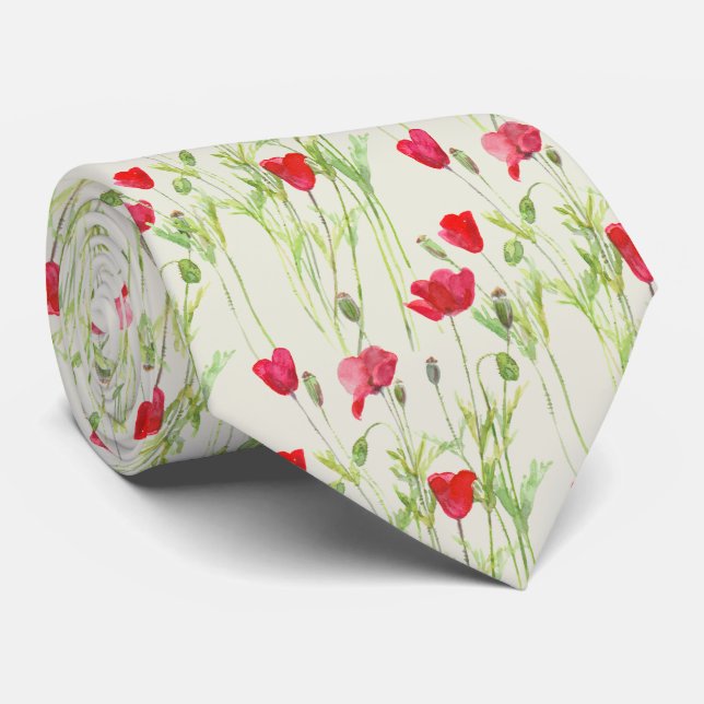 red poppies neck tie (Rolled)